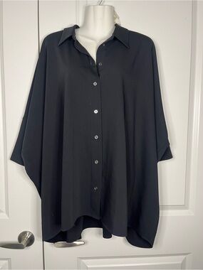 MM6 Maison Margiela Black Button Down Blouse Boxy Dolman Sleeve Oversized Sz L
